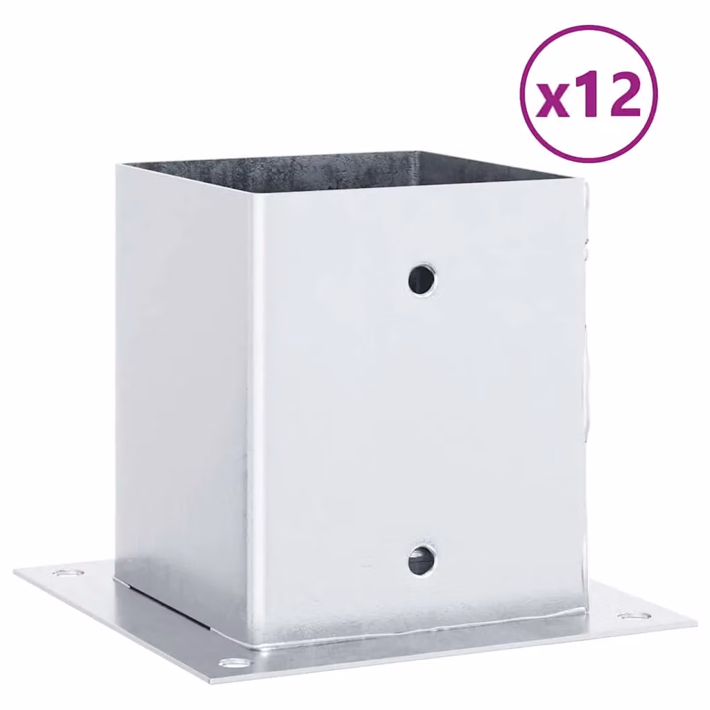 Berkfield Home 12-piece Silver Galvanised Steel Square Post Bases, W/D: 12.1 x 12.1 cm – 2