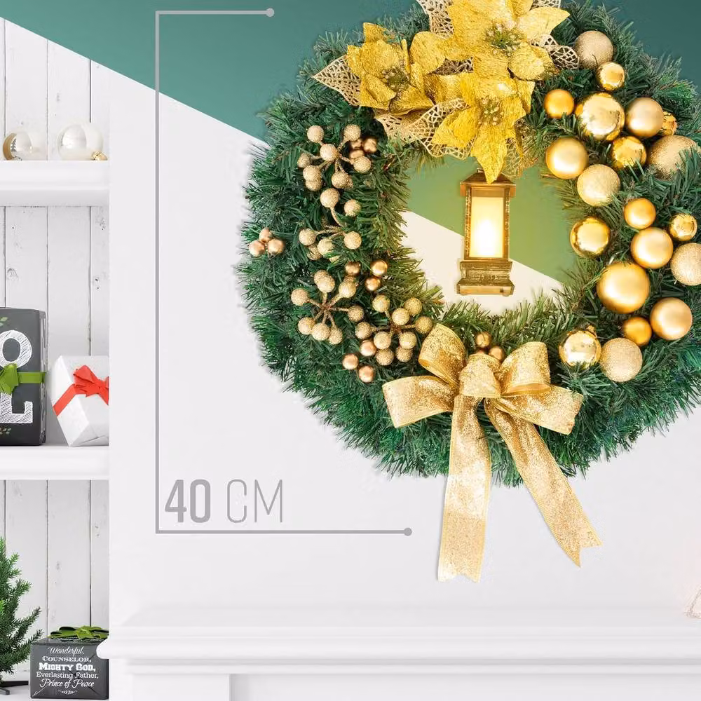 Globrite Yellow Christmas Wreath with Bows, Baubles and Lantern, Diameter: 40 cm – 5