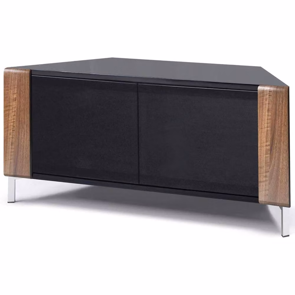 MDA Designs CORVUS Modern Black Walnut and Black Corner TV Stand for Flat Screen TVs, W/D/H: 120 x 45 x 48 cm – 4