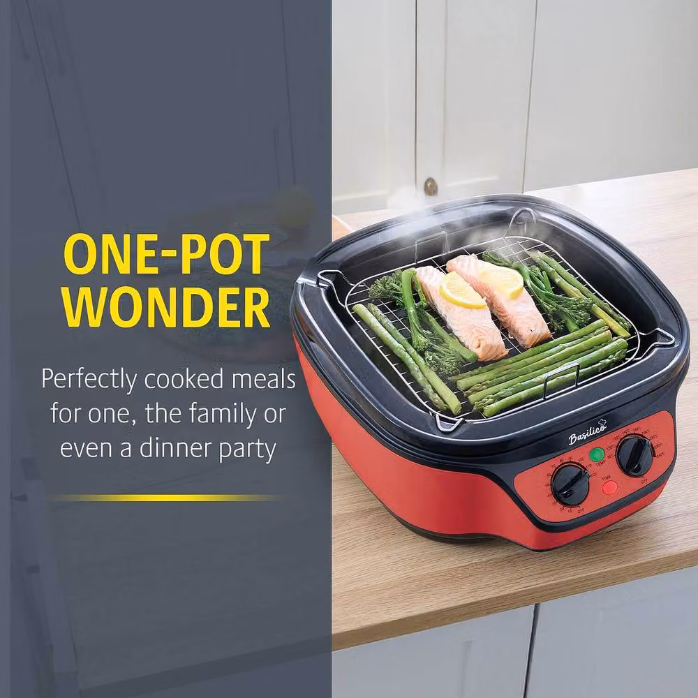 Basilico One-Pot Wonder 8-in-1 Multicooker with 5L Non-Stick Bowl and Glass Lid, Red – 2
