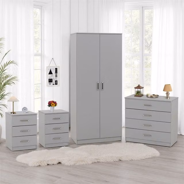 Seconique Dakota 2 Door Wardrobe Bedroom Set in Light Grey