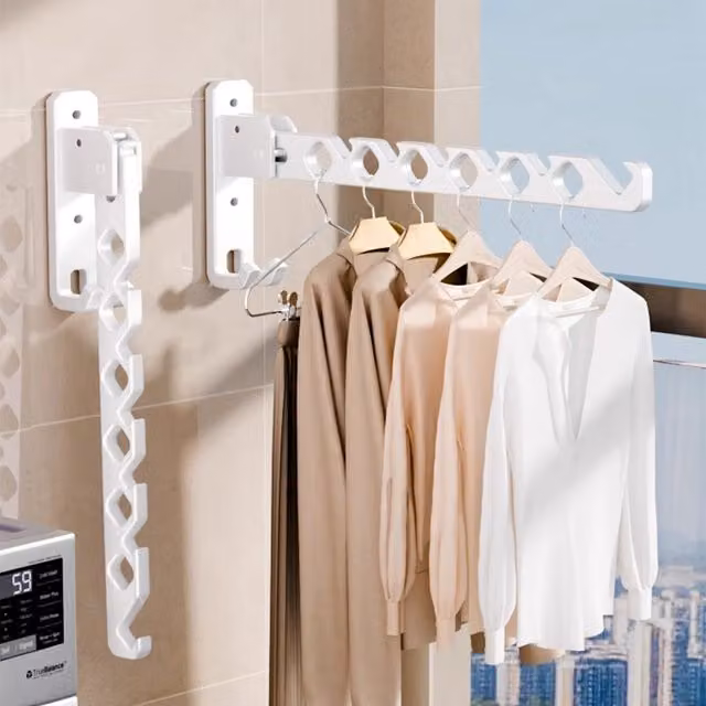 Lifeideas 2-Piece Wall Mounted Aluminium Clothes Drying Hanger Set in Black and White