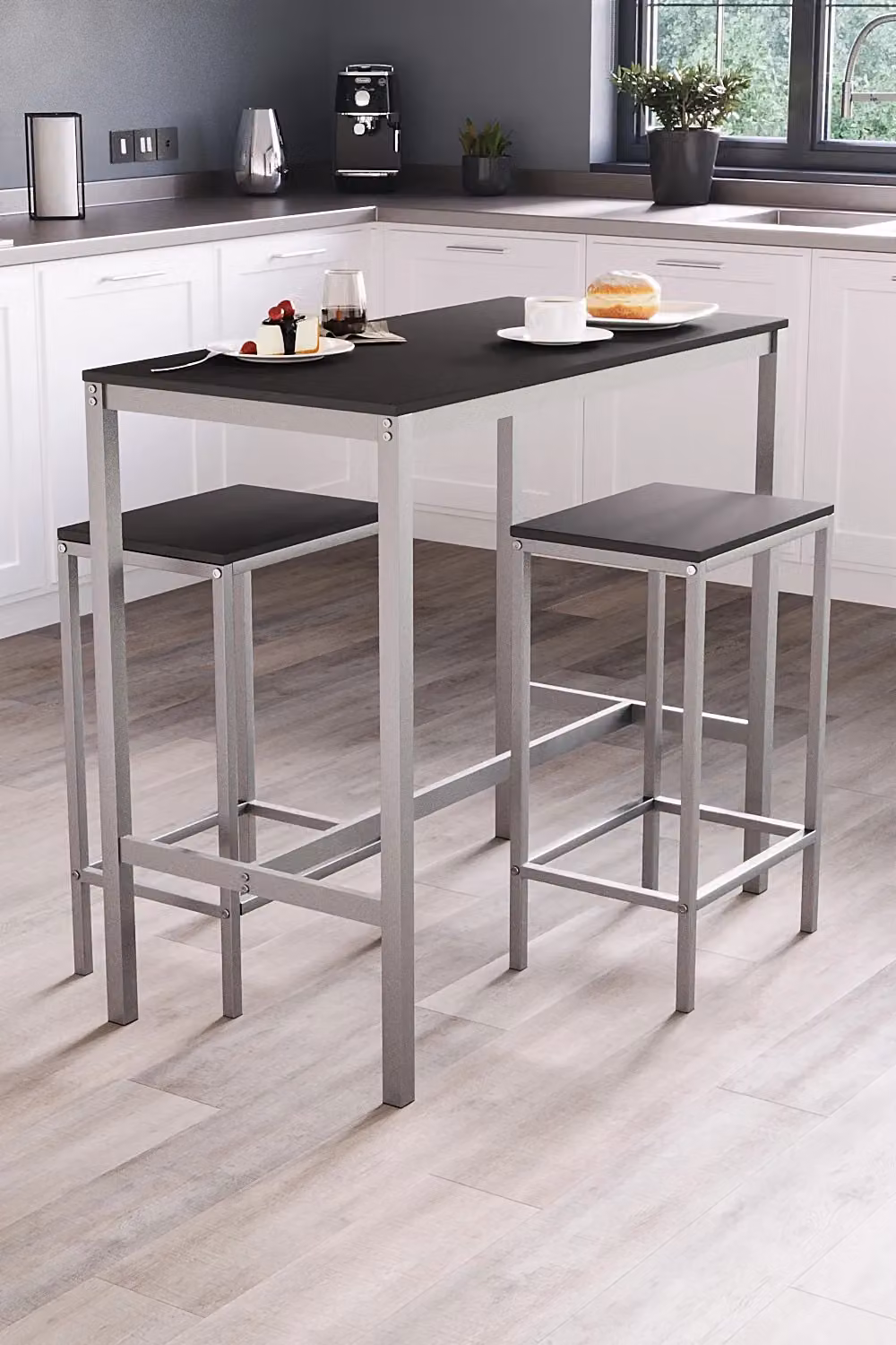 Vida Designs Roslyn Modern Black Metal Kitchen Dining Table and 2 Chairs Set – 3