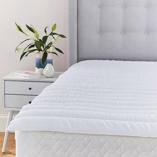 OHS Double Microfibre Mattress Topper in White, Soft and Breathable Anti-Allergy Bed Pad, W/D/H: 140 x 200 x 3 cm – 2