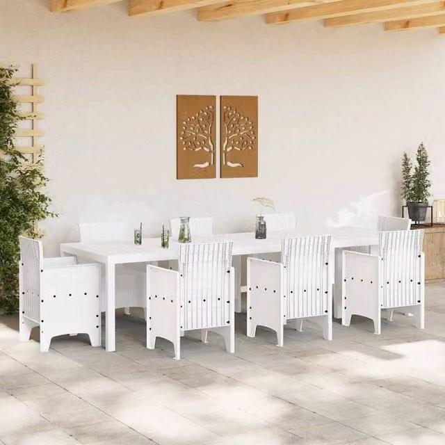 Berkfield Home White Poly Rattan Extendable Garden Table, W/D/H: 300 x 100 x 73 cm – 1