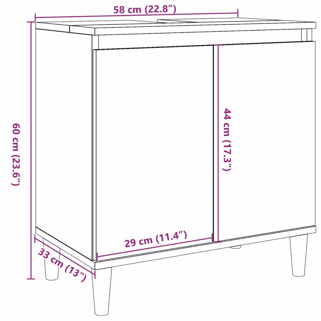 Berkfield Home Sink Cabinet in Old Wood Brown, W/D/H: 58 x 33 x 60 cm – 7