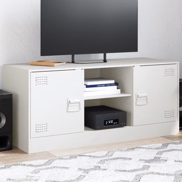 Berkfield Home Modern White Metal TV Cabinet W/D/H: 99 x 39 x 44 cm – 1