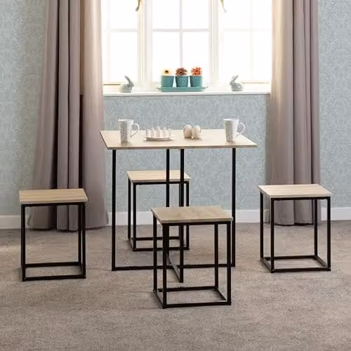 Seconique Stowaway Dining Set in Oak and Black with Square Table and 5 Chairs – 3