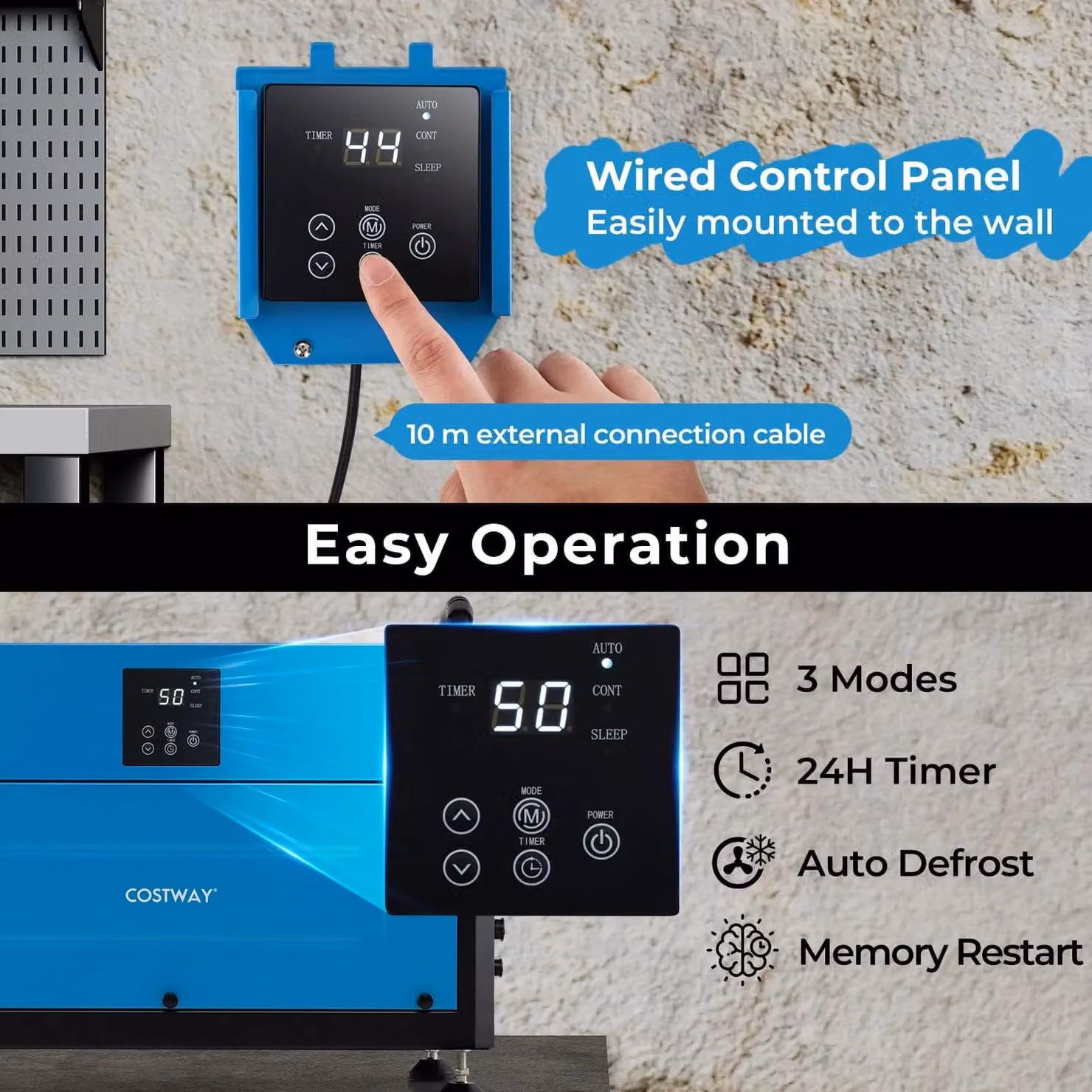 Gymax 70L/Day Commercial Crawl Space Dehumidifier with 3 Modes, Blue – 6