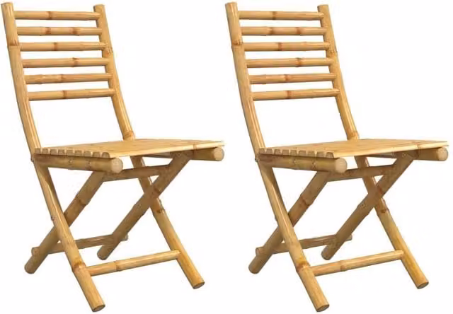 Berkfield Home Set of 2 Folding Bamboo Garden Chairs in Brown, W/D/H: 43 x 54 x 88 cm