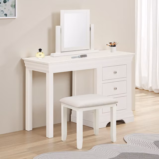 Seconique Bordeaux 3 Drawer Dressing Table Set in White