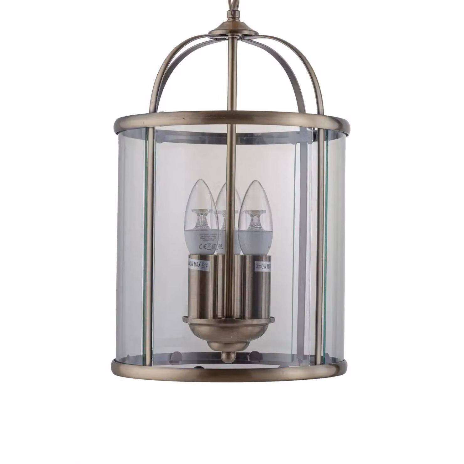 First Choice Lighting Antique Brass 3 Light Lantern Style Pendant in Gold with Transparent Glass – 2