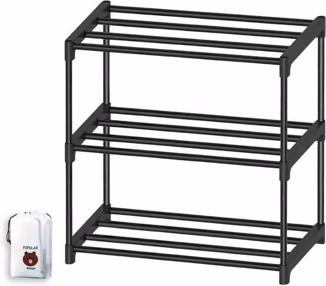 SPETLEK 3-Tier Slim Freestanding Shoe Rack Organizer in Black