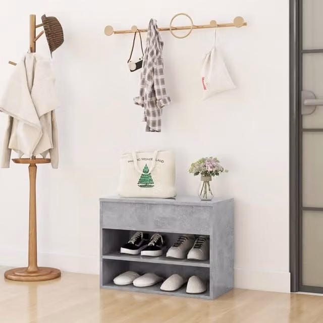 Berkfield Home Shoe Bench in Concrete Grey, W/D/H: 60 x 30 x 45 cm