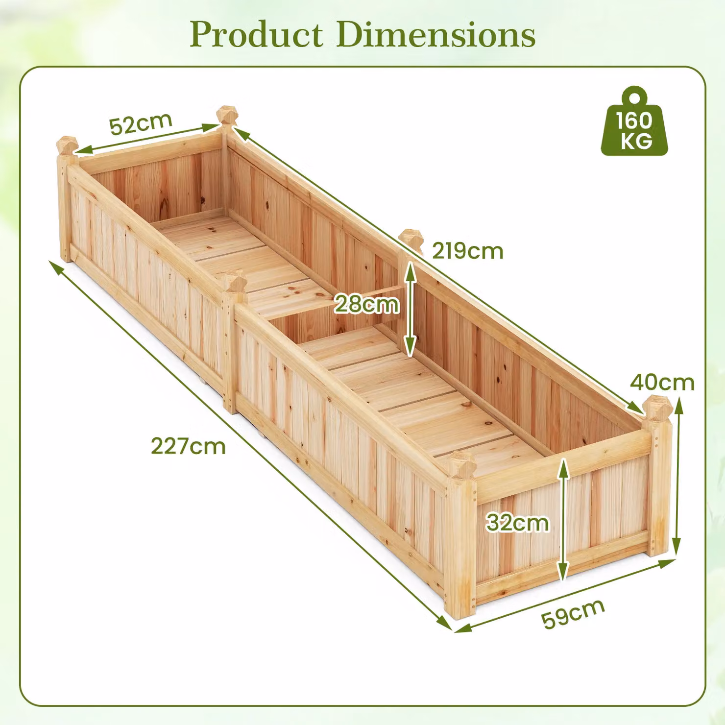 Gymax Large Wooden Raised Garden Bed Planter Box with Divider, Beige, W: 59.0 cm, D: 40.0 cm, H: 59.0 cm – 3