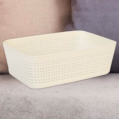 VFM e-Store Open Weave Plastic Storage Baskets, 2 Pack, Beige and Green, W/H: 19.0 x 6.0 cm – 3