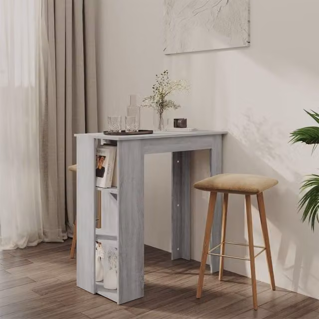 Berkfield Home Bar Table with Shelf in Grey Sonoma, W/D/H: 102 x 50 x 103.5 cm