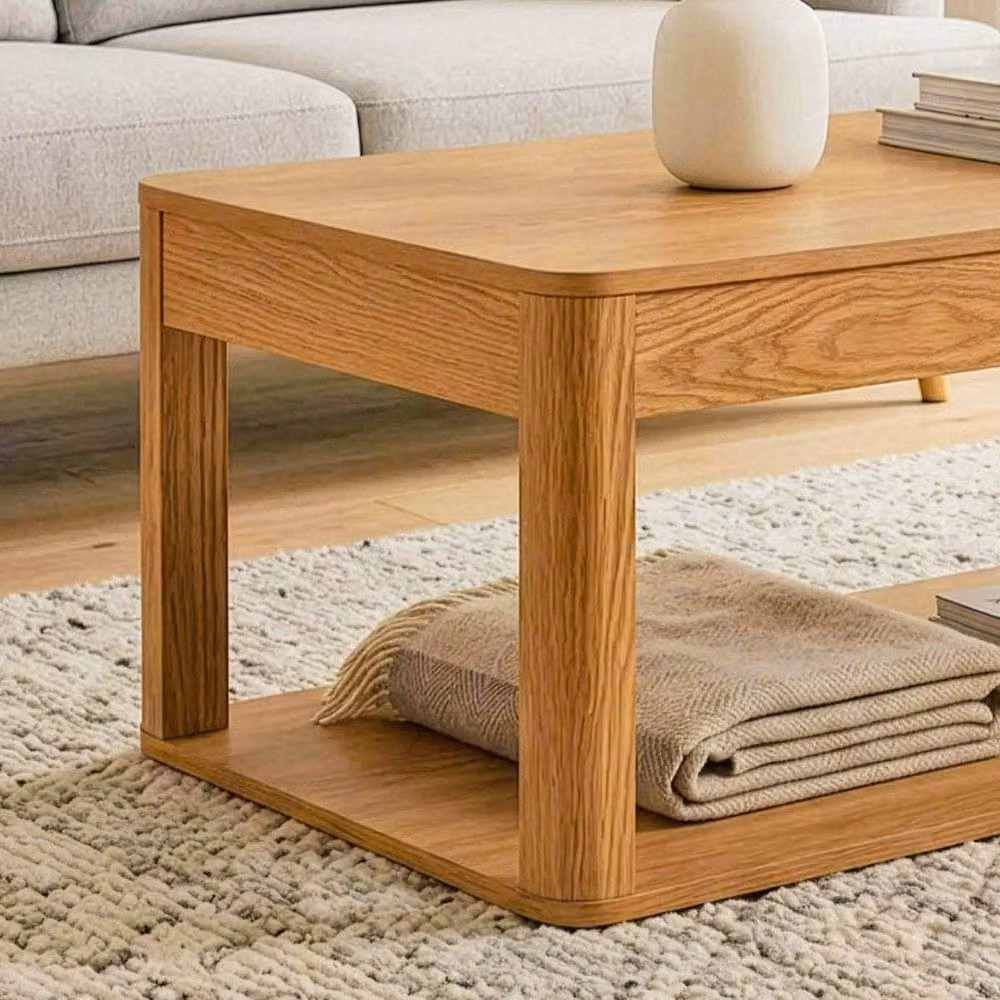 CALICOSY Coffee Table with 2 Rectangular Wood-Effect Shelves, Brown, W/D/H: 90 x 50 x 40 cm – 3