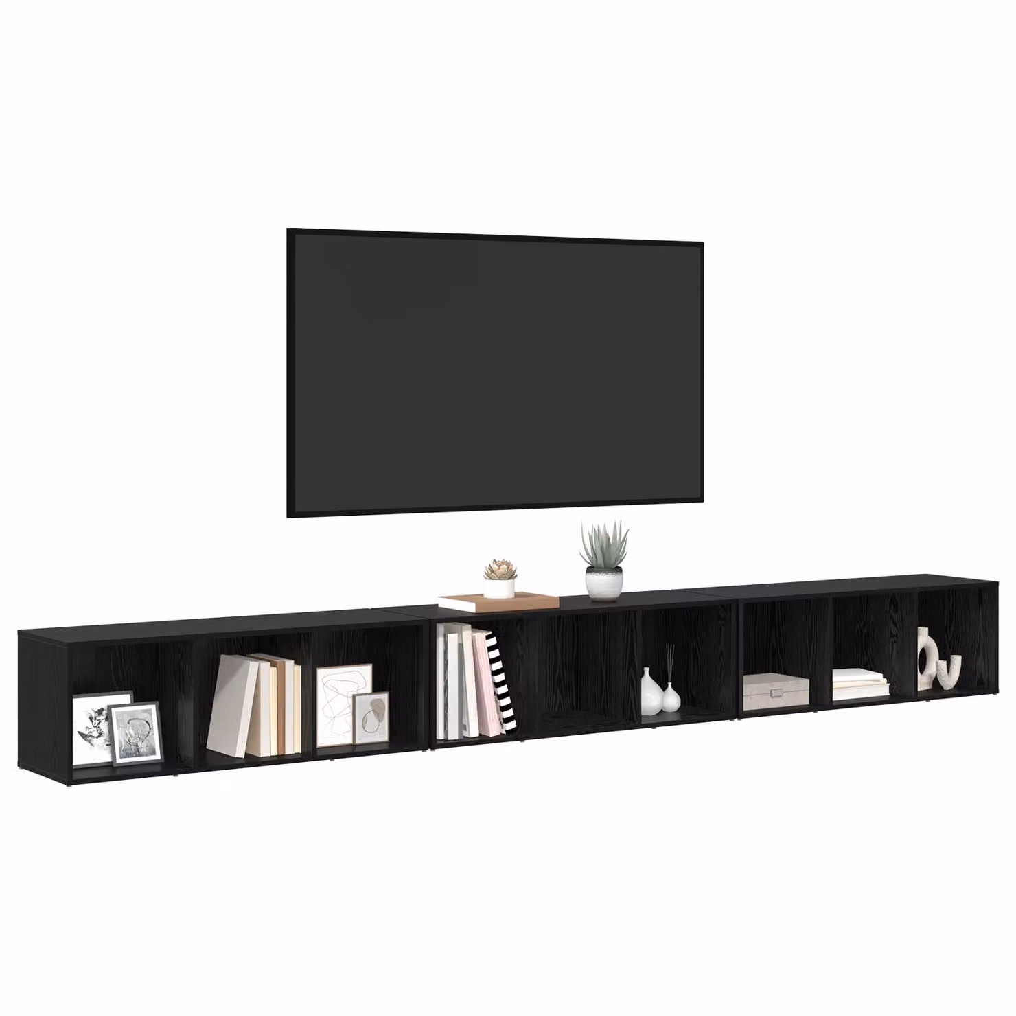 Berkfield Home 3-Piece Black Oak TV Cabinet in Engineered Wood, W/D/H: 37 x 35 x 107.5 cm – 3