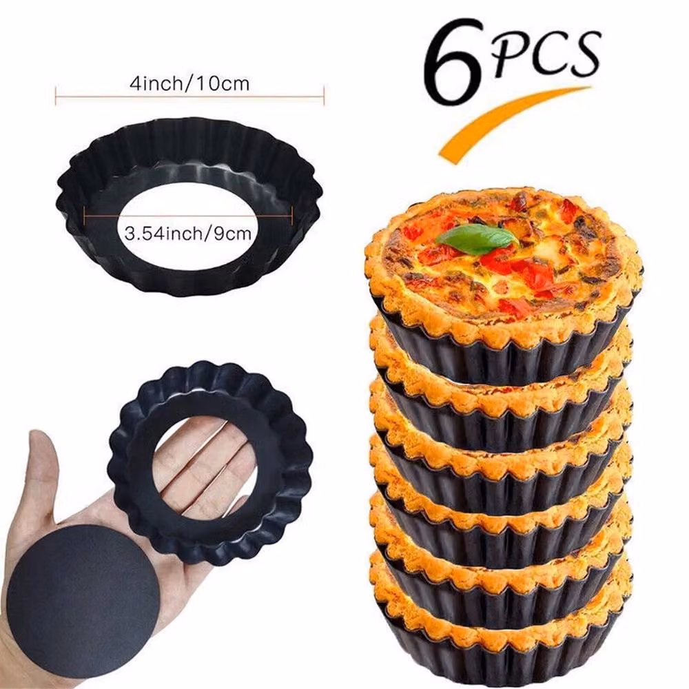 VOGREX Set of 6 Non-Stick Round Carbon Steel Tart and Quiche Tins, Black – 3