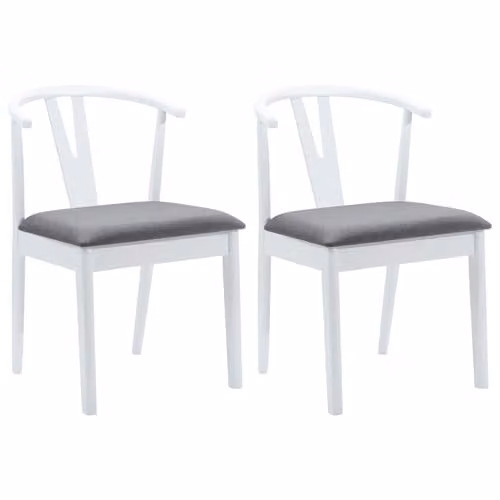 vidaXL Set of 2 Dining Chairs in White and Grey with Solid Rubber Wood and Fabric Upholstery
