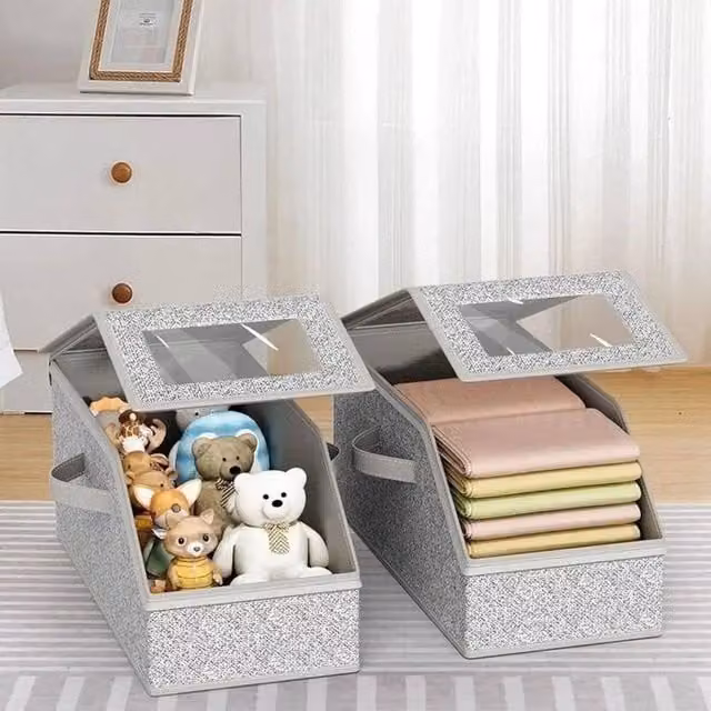 EONLION 2-Pack Hard Shell Fabric Organizer Storage Boxes in Grey, Width: 50 cm