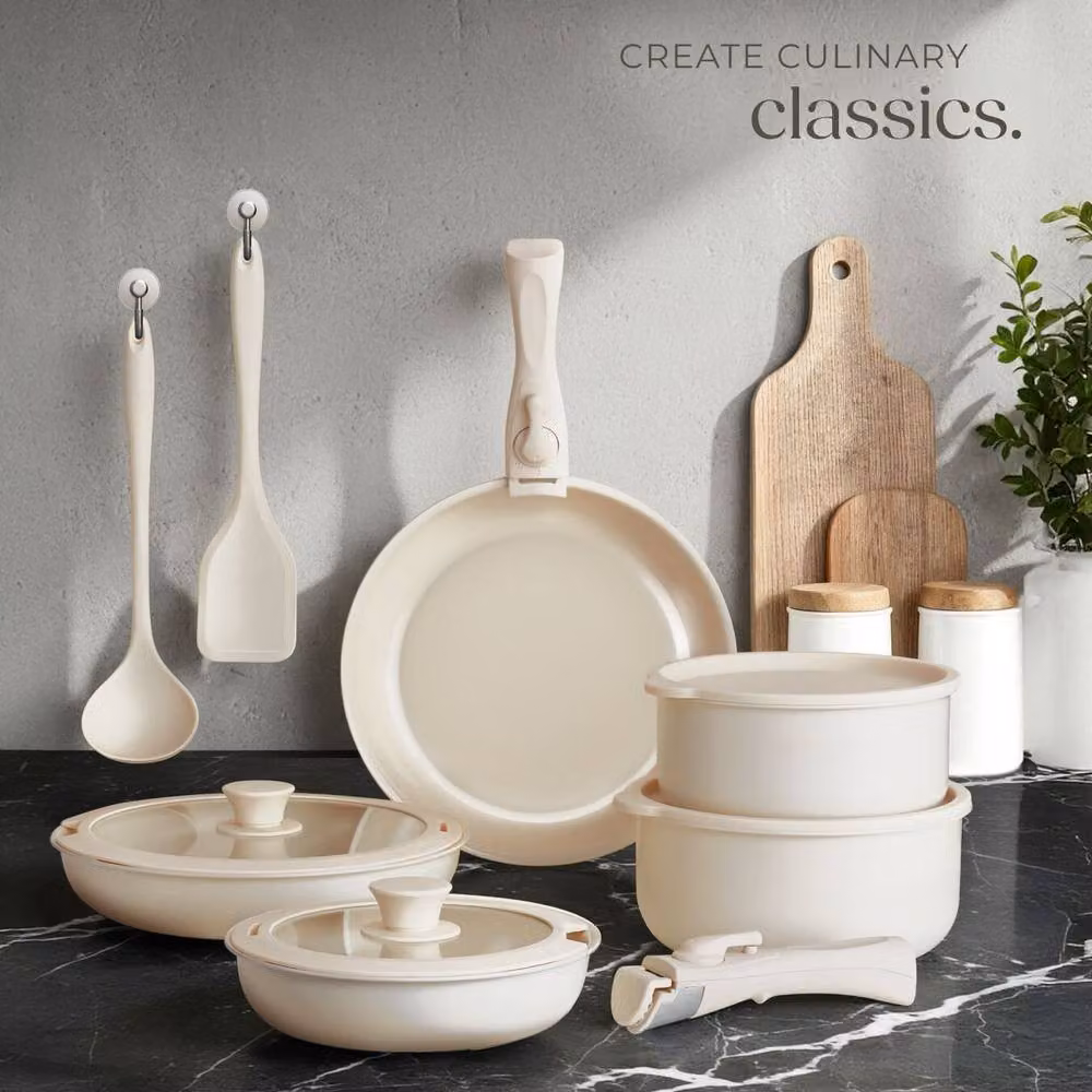 tectake Genoa Pot and Pan Set in White with Ceramic Coating – 7
