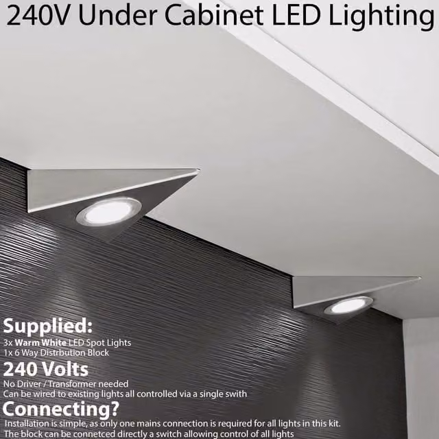 Loops 3x Triangle Surface Under Cabinet Kitchen Light Kit in Brushed Nickel with Warm White LED