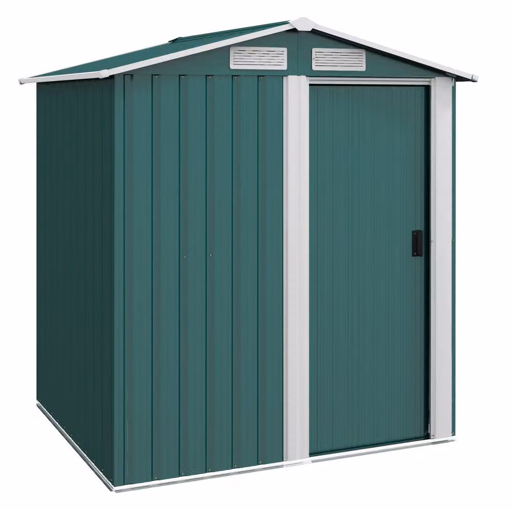 STILVORA Green Steel Garden Shed with Sliding Door and Window, W/D/H: 152 x 132 x 188 cm – 3