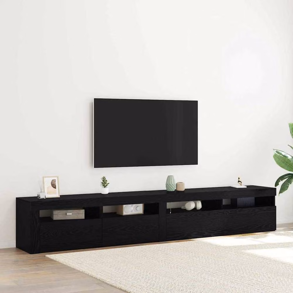 Berkfield Home Set of 2 Modern Black Oak TV Cabinets with LED Lights in Matt Engineered Wood – 2