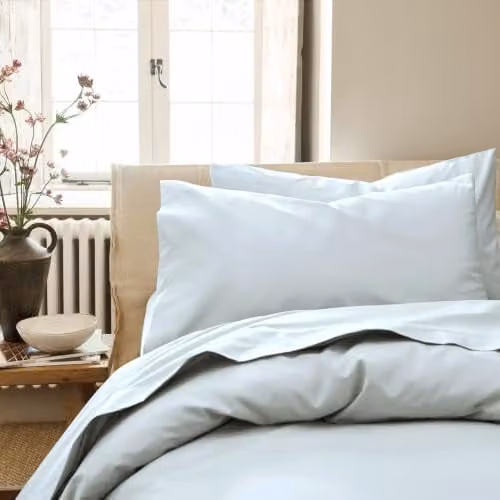 Christy Set of 2 Organic Cotton Percale King Pillowcases in Duck Egg Green/Blue