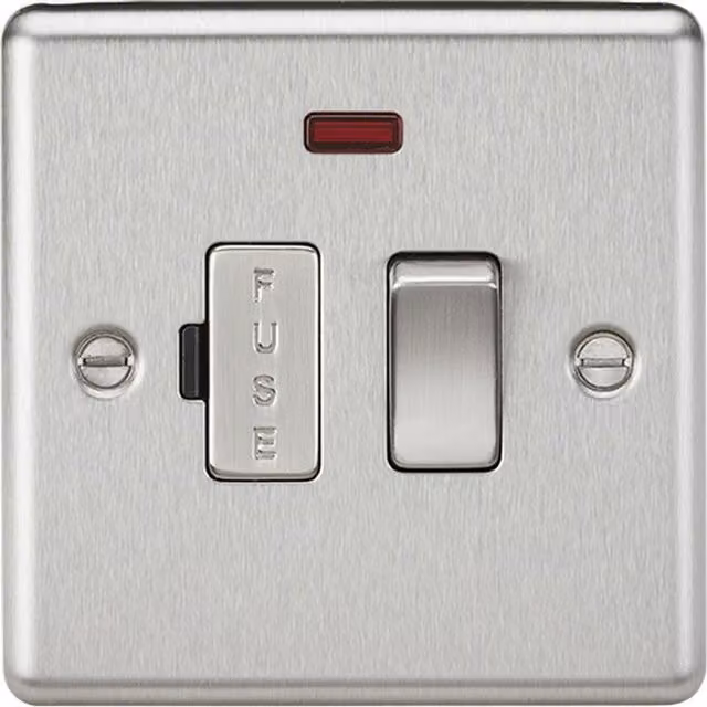 Knightsbridge 13A Switched Fused Spur Unit with Neon in Brushed Chrome with Rounded Edges