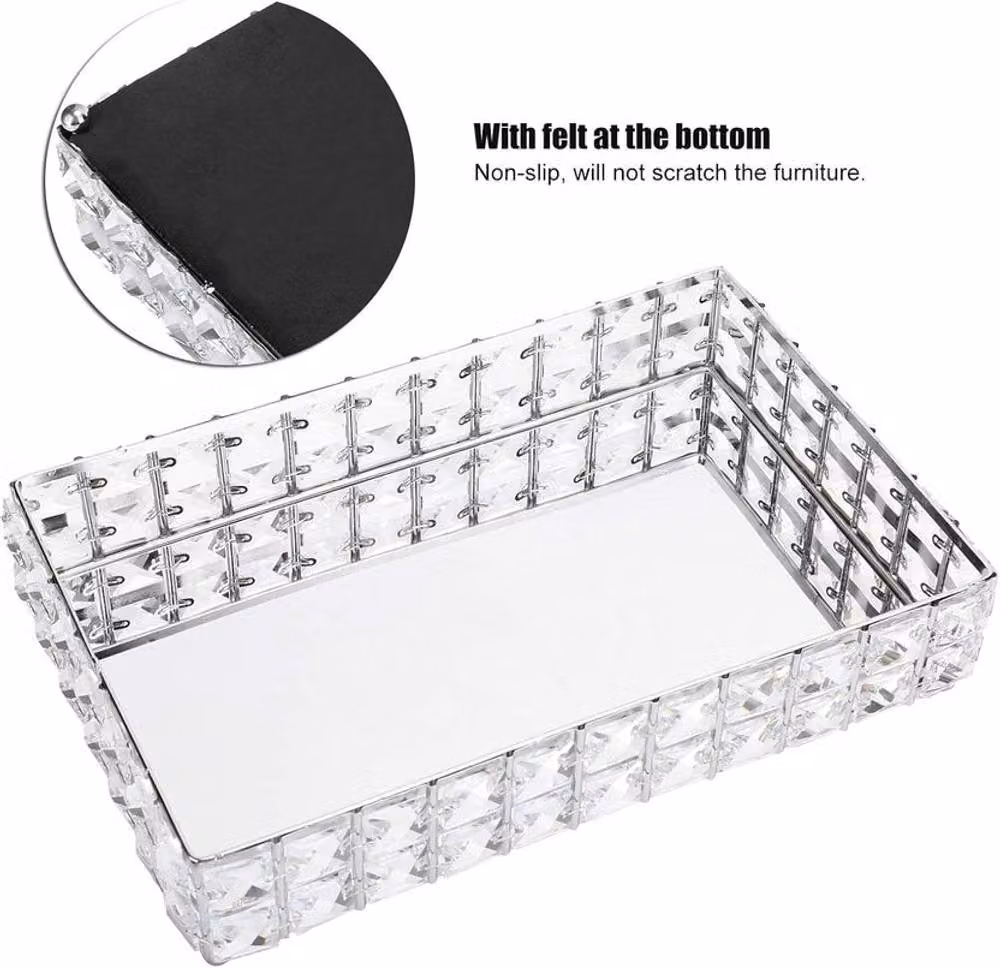 Dynasty Home UK Silver Crystal Rectangular Decorative Vanity Tray, 30 x 30 cm – 2