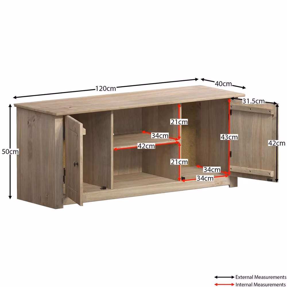 Havendro Rustic Natural Oak and Waxed Pine Flat Screen TV Unit with 2 Doors and 1 Shelf – 2