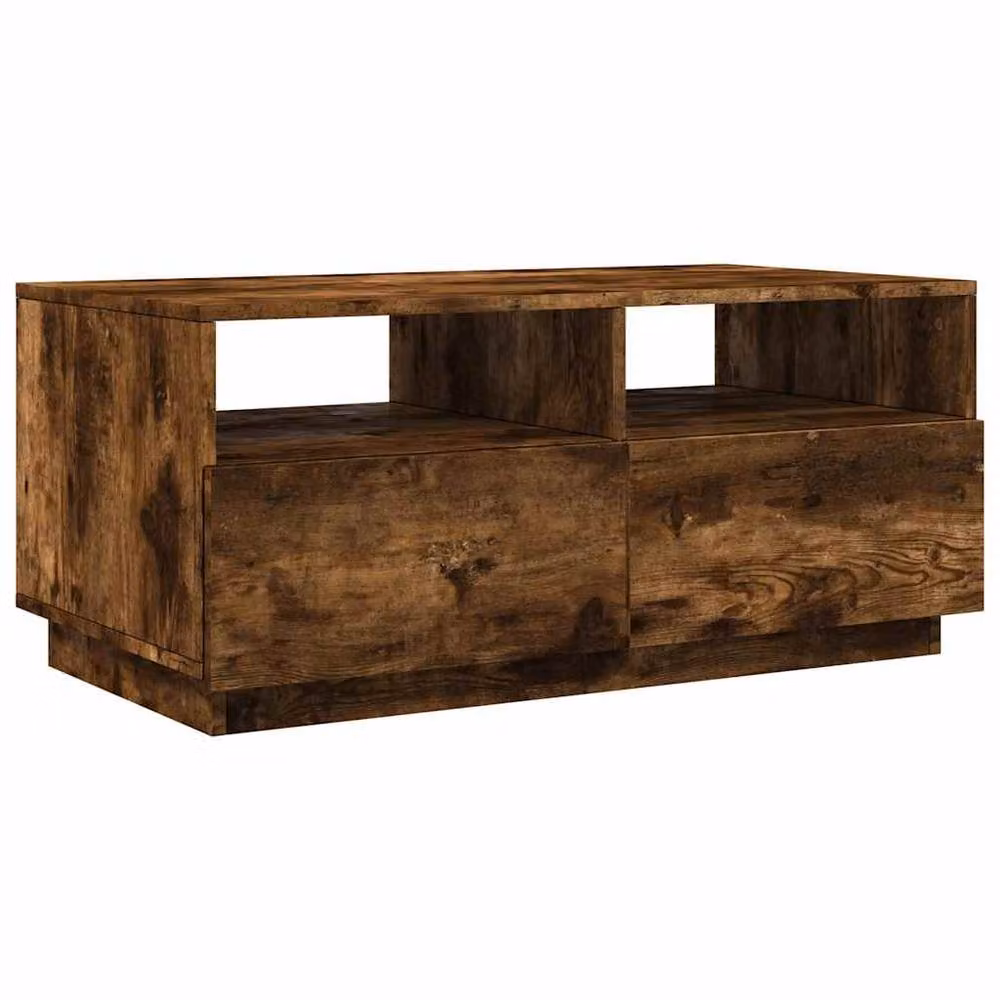 Berkfield Home Modern Rectangular Coffee Table with LED Lights in Smoked Oak Brown, W: 90 cm, D: 49 cm, H: 40 cm – 3