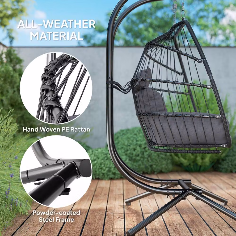 ERGOVEXA Rattan Double Hanging Egg Chair with Stand in Dark Grey – 6