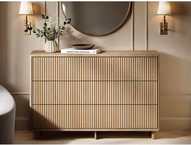 Solace+Co Velmor Ribbed Chest of 6 Drawers in Oak – 1
