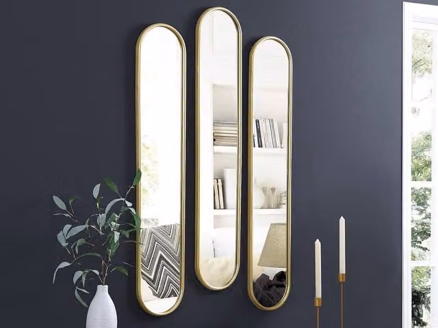 Vente-unique Jaylen Set of 3 Oval Metal Wall Mirrors in Gold, W: 23 cm, H: 120 cm – 1