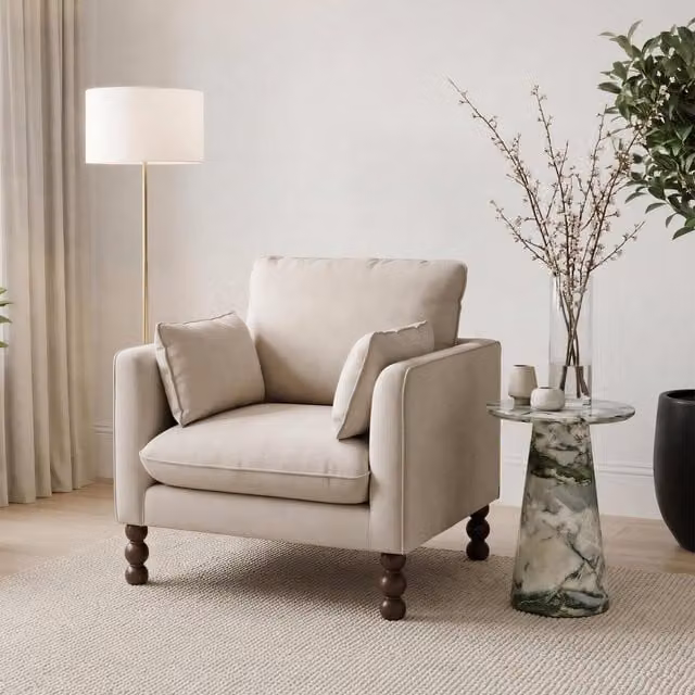 Furniturebox UK Monroe Chenille Fabric Armchair in Beige