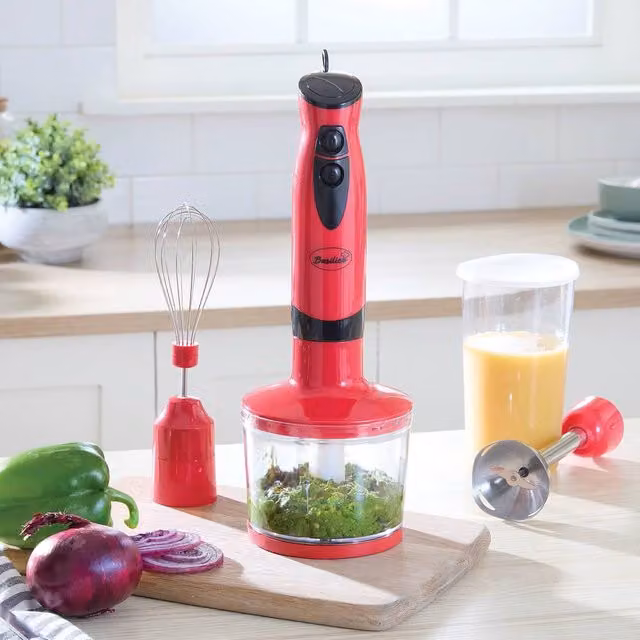 Basilico 700W 4-in-1 Hand Blender Set in Silver, Red and Multicolour with Beaker, Chopper and Whisk – 1