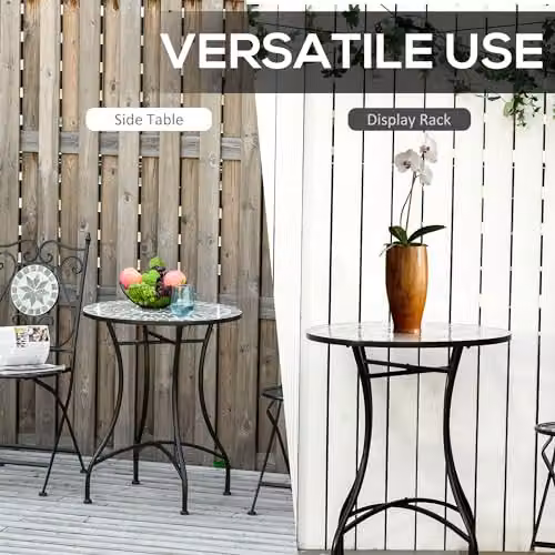 Outsunny Mosaic Garden Side Table with Ceramic Top, Grey and Green, Diameter: 60 cm, Height: 71 cm – 4