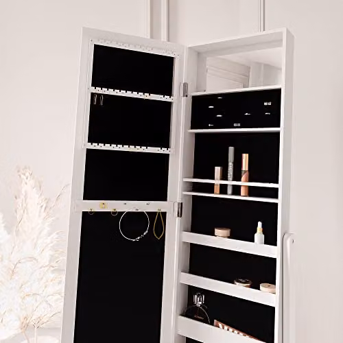 CARME HOME Caitlyn Freestanding Full Length Jewellery Mirror Cabinet in White, W/D/H: 31.5 x 35.0 x 146.0 cm – 2