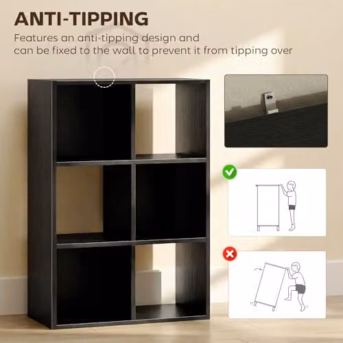 HOMCOM Industrial Style Black Wood Effect Storage Shelf with 6 Compartments – 5