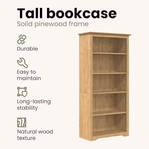 vidaXL BODO 5-Tier Modern Bookcase in Brown, W/D/H: 82 x 40 x 173 cm – 3