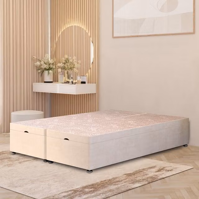 Somnior Beds Ltd Ottoman Divan Bed Frame with Gas Lift Base in Ivory Plush Velvet, W/D/H: 80 x 190 cm