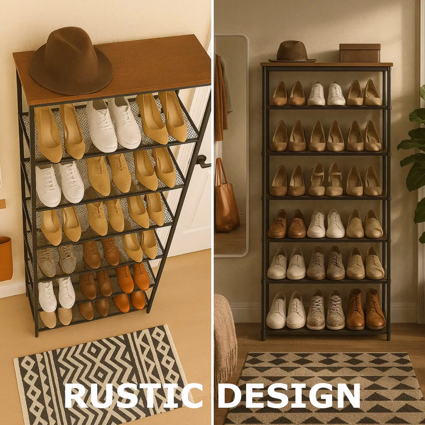 Rafaelo Mobilia 8-Tier Industrial Shoe Rack in Brown and Black with Detachable Mesh – 5