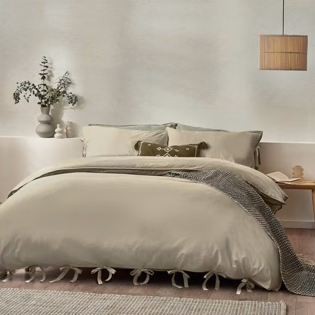 Make it a Home Mallow Bowtie Cotton Percale Duvet Cover Set in Orange and Beige, 200 x 200 cm
