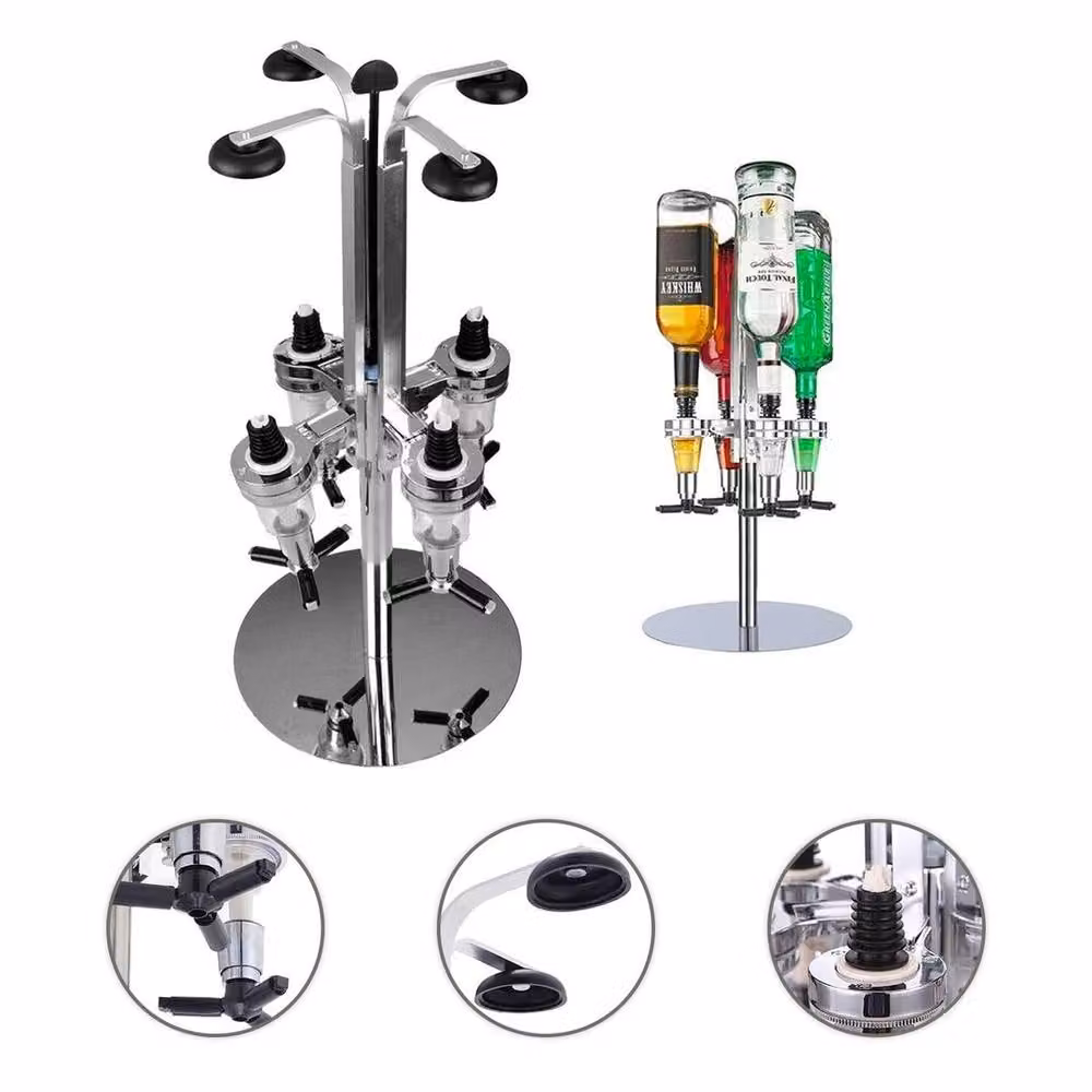KORVIXA Silver Rotating 4 Bottle Optic Drink Dispenser Stand – 3