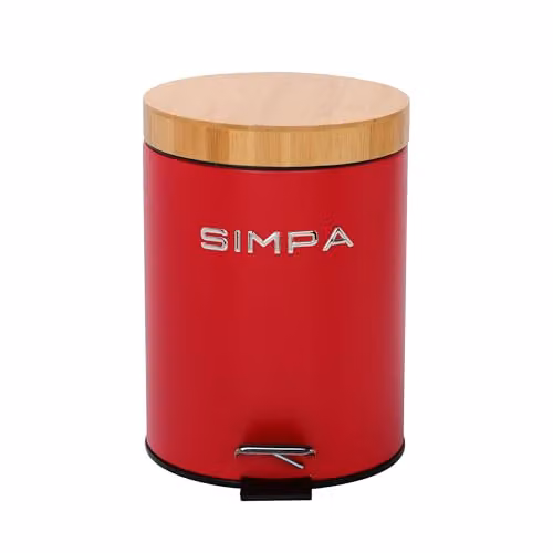 Simpa 5L Soft-Closing Pedal Dustbin with Bamboo Lid in Red – 1