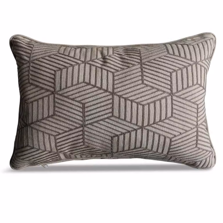 Leisure Grow Grey Striped Embroidered Rectangular Scatter Cushion, W: 60 cm, H: 40 cm